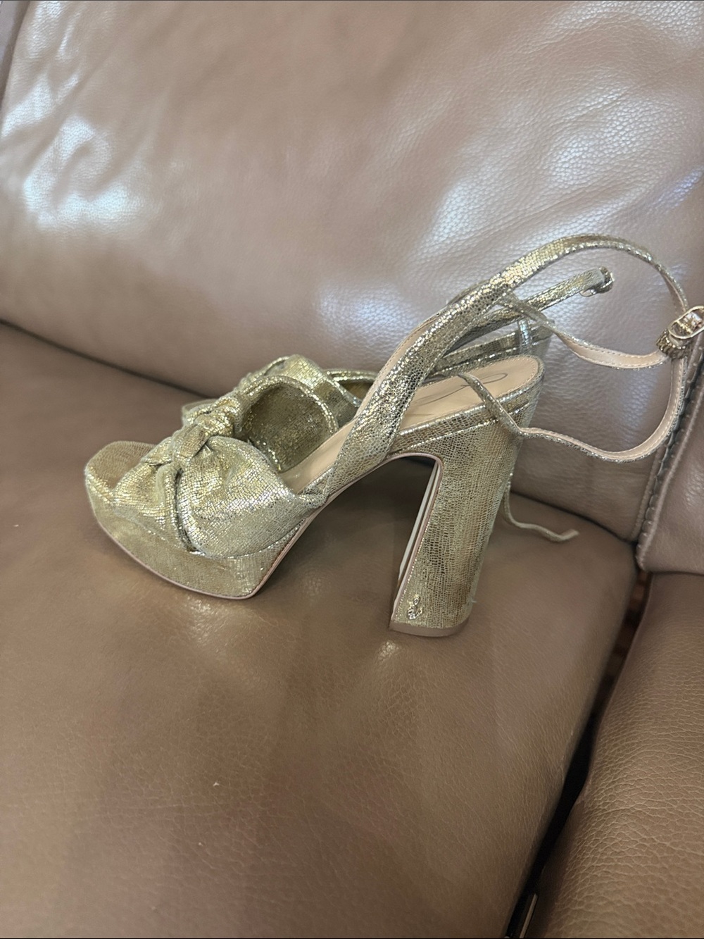 Metallic Gold Knot Platform Slingback Heels Jessica Simpson